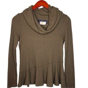 MAEVE Anthropologie Winterscaoe Ribbed Knit Peplum Top Size XS in Spruce